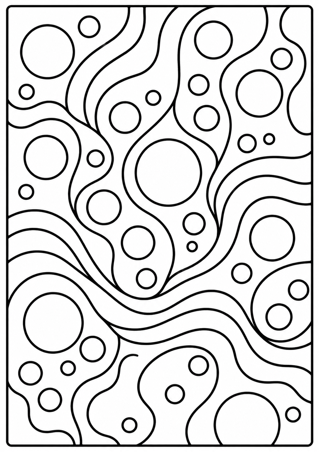 Kleurplaat met abstracte bubbels en cirkels