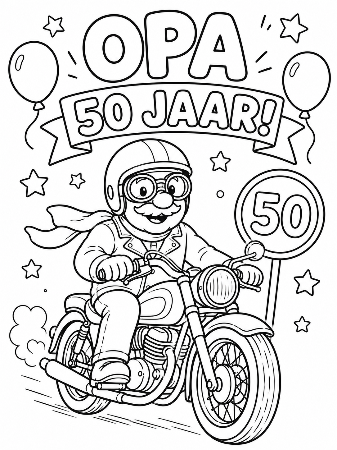 Kleurplaat Verjaardag opa 50 jaar — Kleurplaat opa 50 jaar op de motor Wordt jouw opa binnenkort 50 jaar