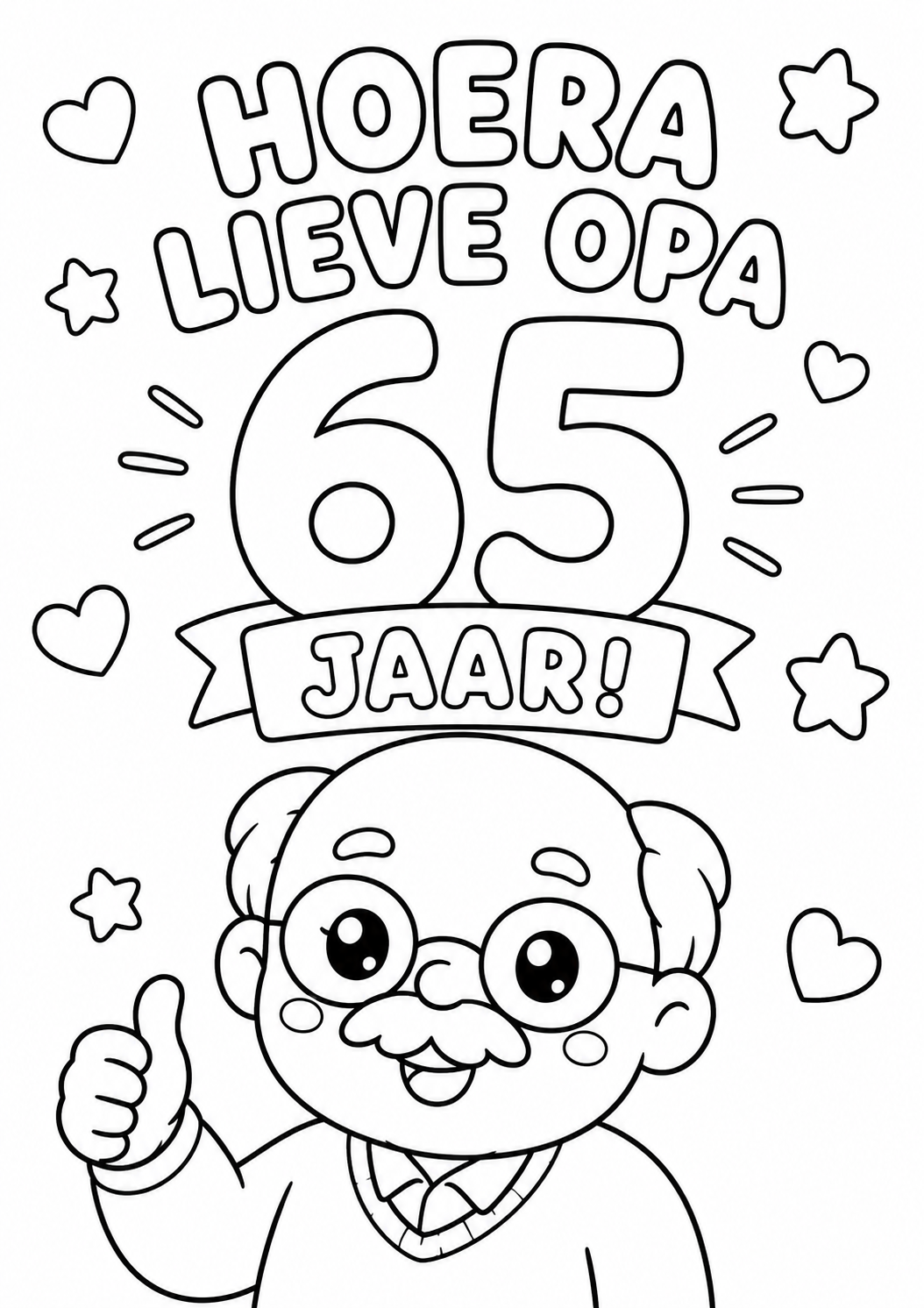 Kleurplaat opa 65 jaar: vrolijke verjaardagskleurplaat om opa's 65e mee te vieren