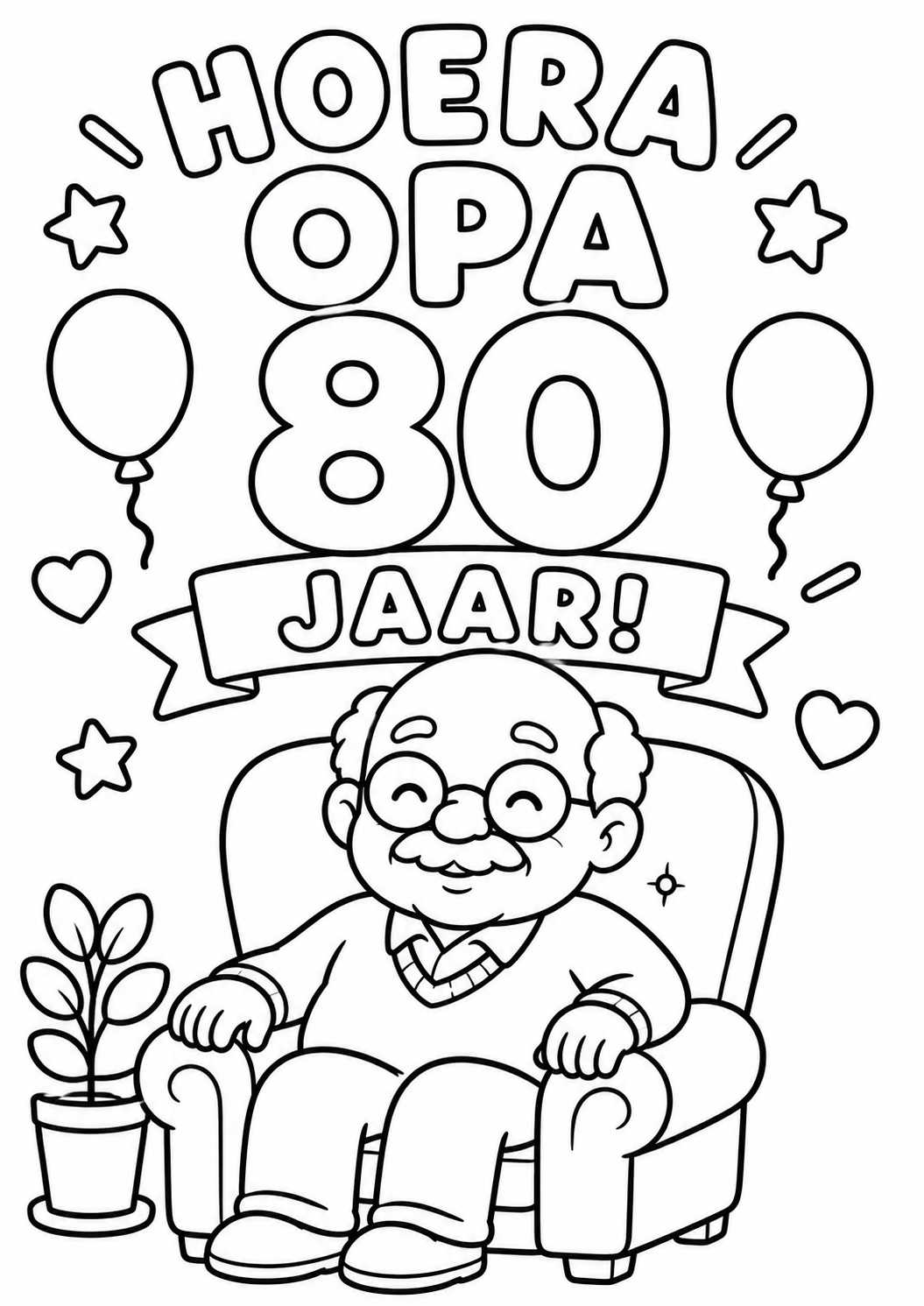 Kleurplaat opa 80 jaar: vrolijke verjaardagskleurplaat om opa's 80e mee te vieren