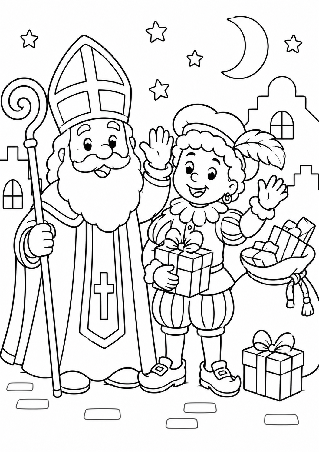 Kleurplaat Sinterklaas en piet: Sinterklaas kleurplaat met Sinterklaas en Piet Op zoek naar een leuke Sinterklaas kleurplaat