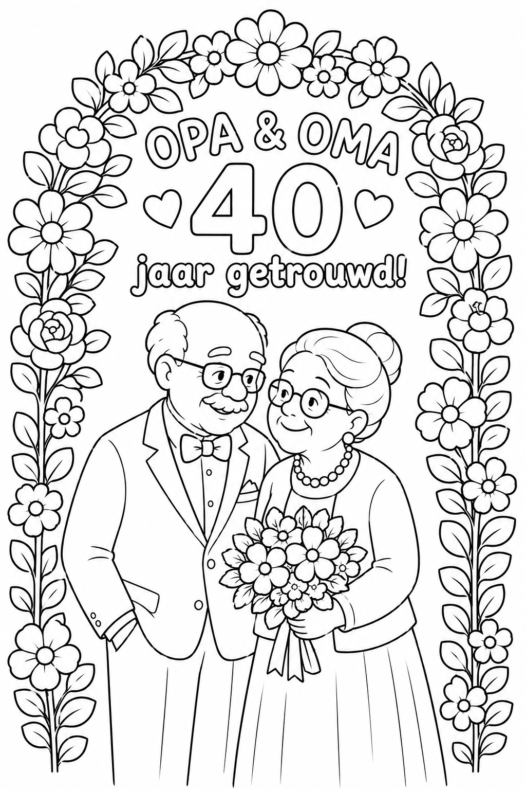 Gratis kleurplaat opa en oma 40 jaar getrouwd: Zijn jouw opa en oma 40 jaar getrouwd