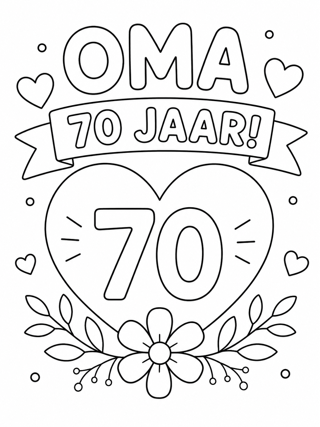 Kleurplaat Verjaardag oma 70 jaar. Vier de 70e verjaardag van oma met deze gratis kleurplaat oma 70 jaar
