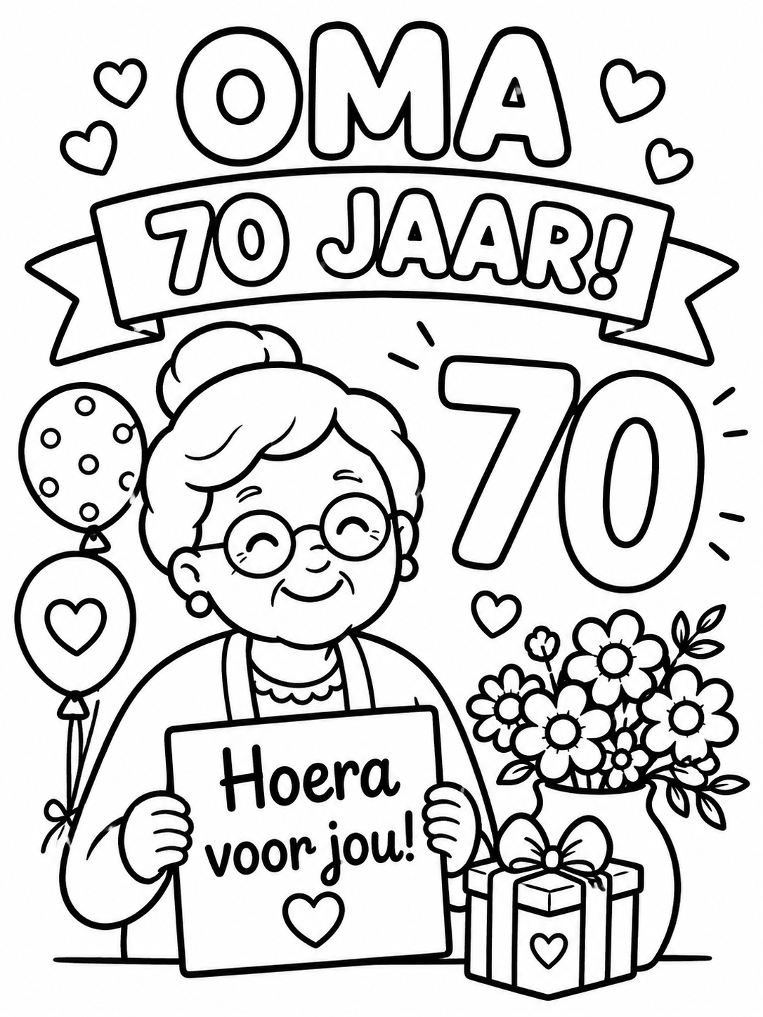 Gratis kleurplaat oma 70: Vier een bijzondere mijlpaal met deze gratis kleurplaat voor oma van 70 jaar