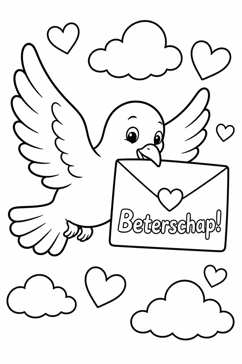 Kleurplaat van beterschap postdruif: Kleurplaat beterschap met postduif Verras iemand die ziek is met een lieve…