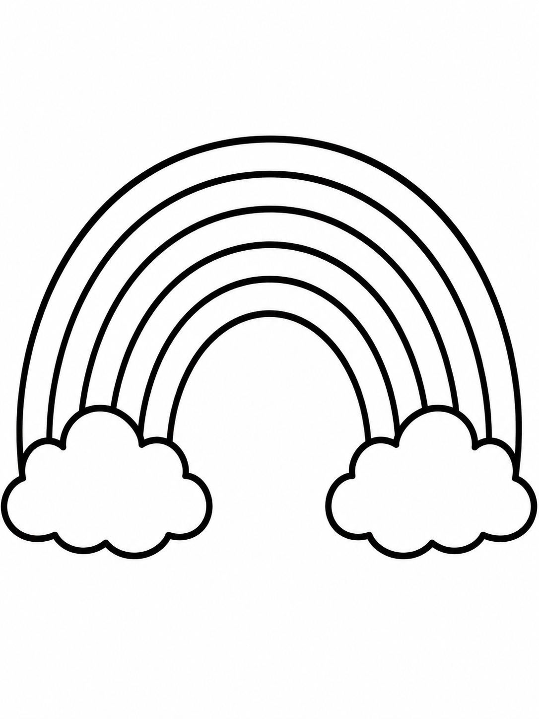 Simpele regenboog kleurplaat met dikke lijnen en wolken