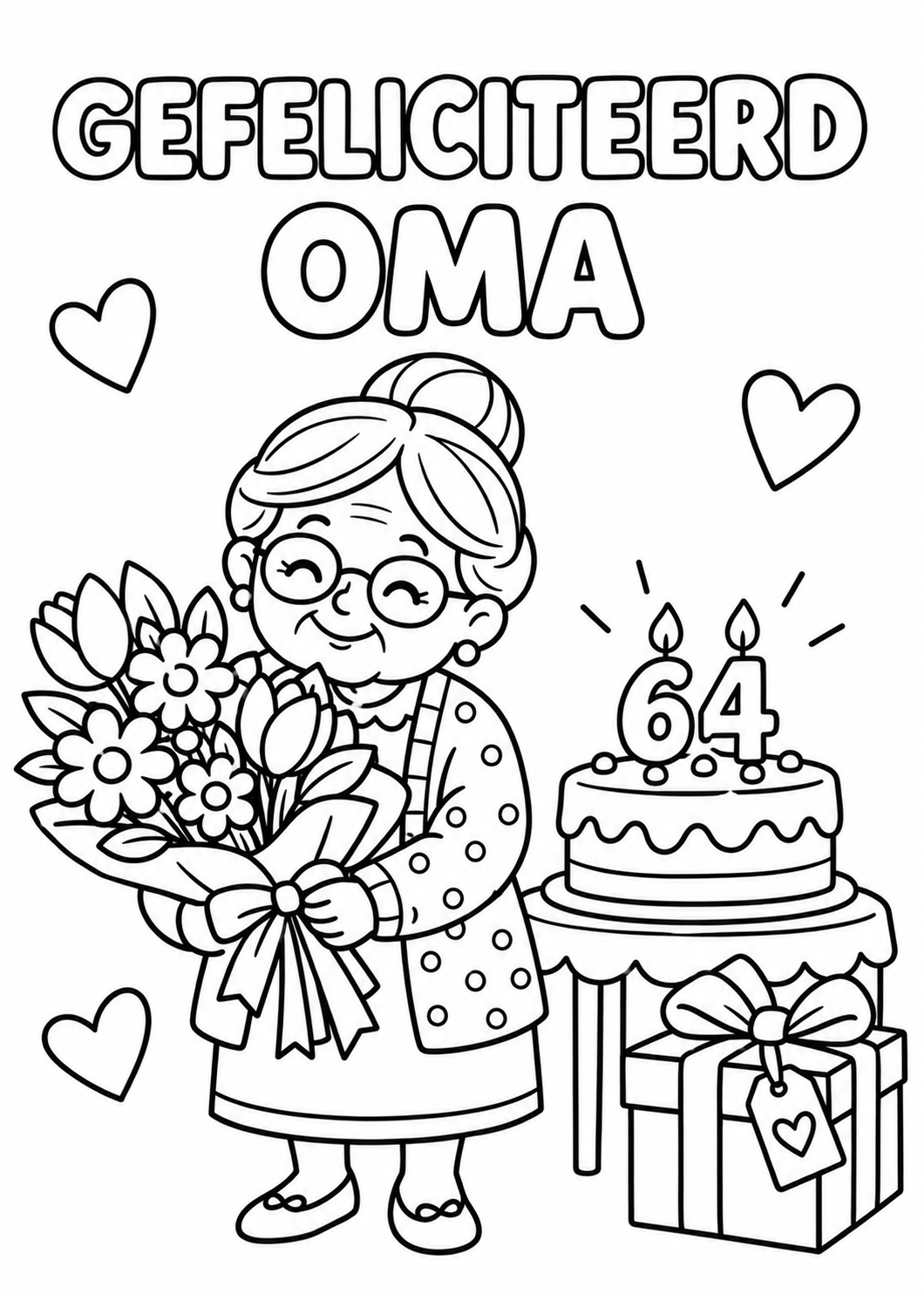 Kleurplaat verjaardag oma 64 jaar