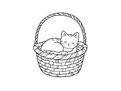 Kleurplaat kat in mandje