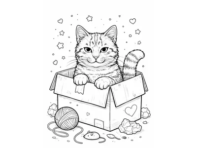 Kleurplaat kat in doos