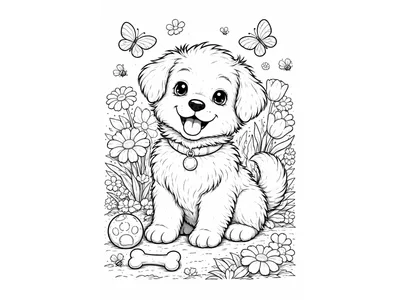 Kleurplaat puppy buiten
