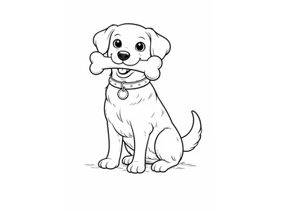 Kleurplaat labrador met bot