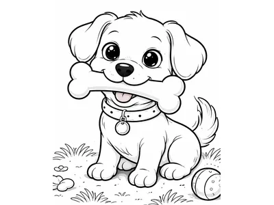 Kleurplaat puppy met bot