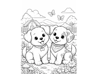 Kleurplaat 2 puppys
