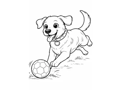 Kleurplaat spelende hond met bal