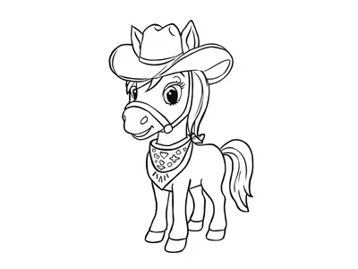Kleurplaat paard met cowboy hoed