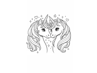 Kleurplaat twee unicorns