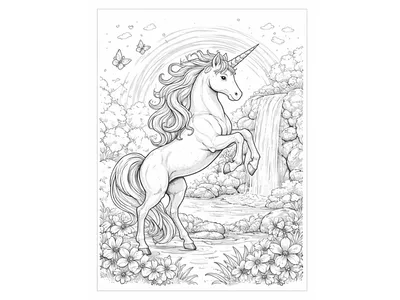 Kleurplaat unicorn waterval