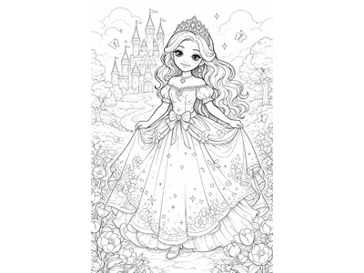 Kleurplaat prinses met kasteel