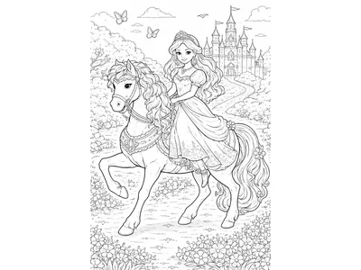 Kleurplaat prinses op paard