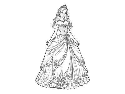 Kleurplaat prinses met mooie jurk