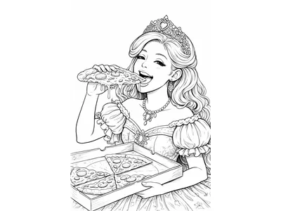 Kleurplaat prinses met pizza