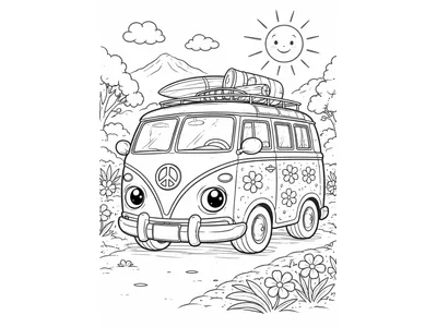 Kleurplaat retro camper