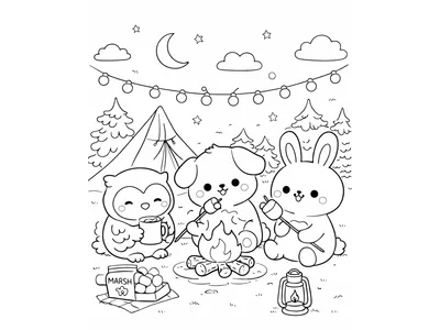 Kawaii kleurplaat kamperen