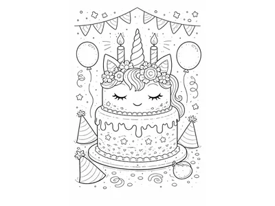 Kleurplaat verjaardag unicorn