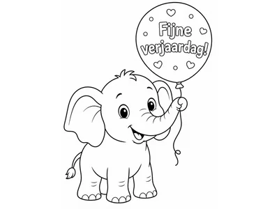 Kleurplaat verjaardag olifantje