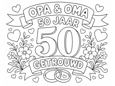 Kleurplaat opa en oma 50 jaar getrouwd