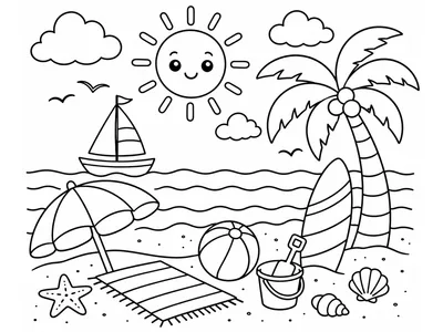Kleurplaat zomer strand