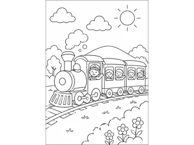 Kleurplaat trein met kinderen