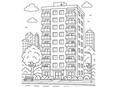 Kleurplaat flatgebouw