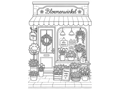 Kleurplaat bloemenwinkel