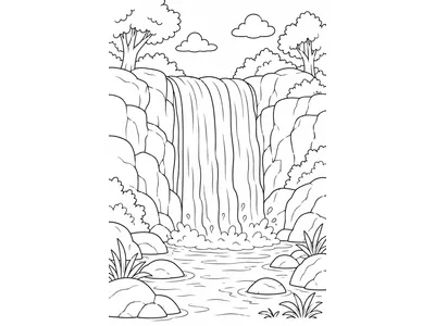 Kleurplaat waterval