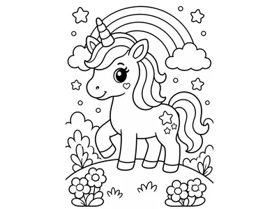Kleurplaat unicorn regenboog