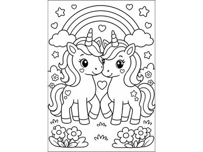 Kleurplaat 2 unicorns