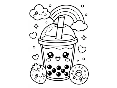 kawaii bubble tea kleurplaat