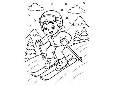 Kleurplaat skiën