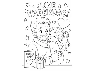 Kleurplaat Vaderdag, vader en dochter