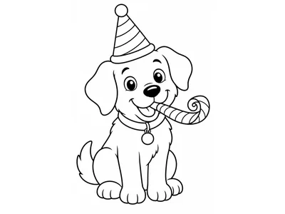 Kleurplaat hond met feesthoedje