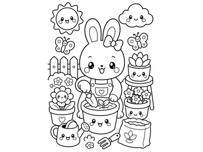 Kleurplaat kawaii tuinieren