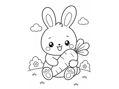 Kawaii kleurplaat konijn met wortel