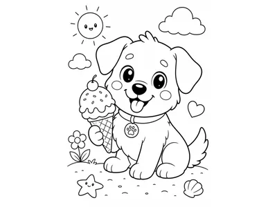 Kleurplaat hond met ijsje
