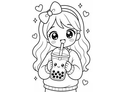 Kawaii kleuplaat meisje met bubble tea