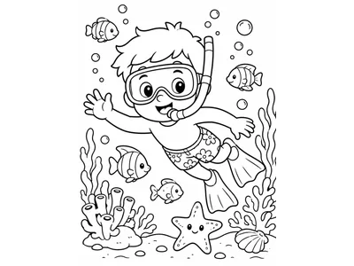 Kleurplaat snorkelen