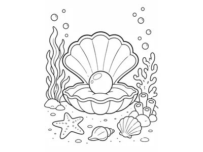 Kleurplaat oester met parel