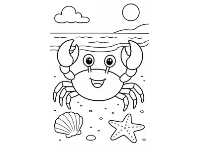 Kleurplaat krab op het strand
