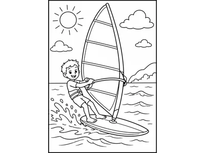 Kleurplaat windsurfer