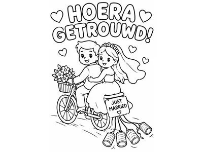 Kleurplaat hoera getrouwd